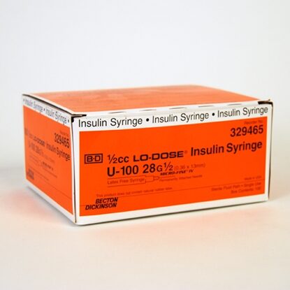 BD LoDose MicroFine U100 Insulin Syringe With Needle 0.5cc 28G x 1/2", 100/Box