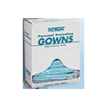 Gown, Protection, Non-Sterile Fluid Proof, Polyethylene, Blue, long sleeve, 15/Box