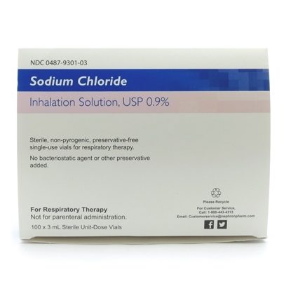 Sodium Chloride, 0.9%, for Inhalation, SDV, 3mL, 100 Vial/Tray