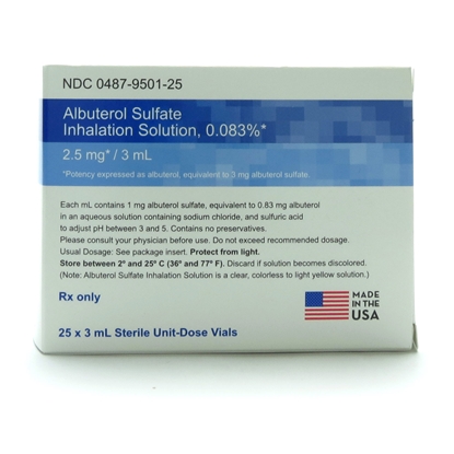 Albuterol Sulfate 0.083% Inhalation Solution, Unit Dose Vial 3 mL, 25/Tray
