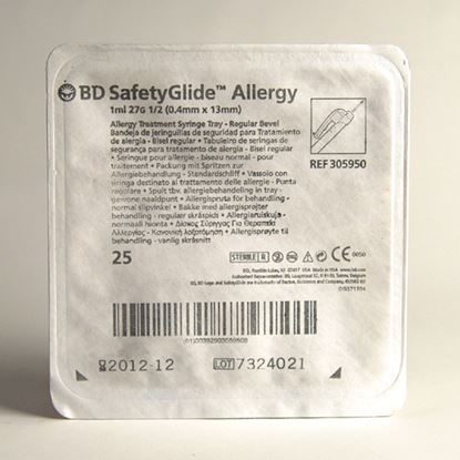 1cc Allergy Syringe, 27G x 1/2", Regular Bevel, Safety, BD SafetyGlide™, 25/Box