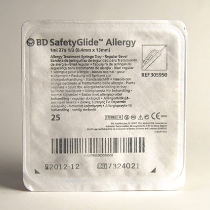 BD SafetyGlide™ Safety Allergy  Syringe With Needle 1cc 27G x 1/2", 25/Tray