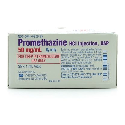 Promethazine Vials, 50mg/mL, SDV, 1mL, 25 Vials/Tray