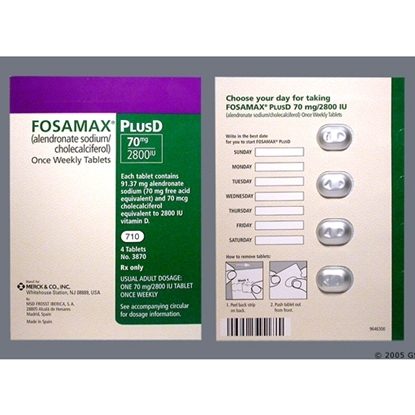 Fosamax + D™, (Alendronate Sodium/Cholecalciferol), 70mg, Unit-Dose, 4 Tablets/Bottle