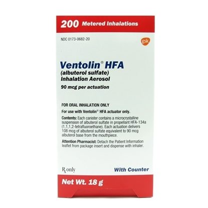 Ventolin® HFA (Albuterol Sulfate), 90mcg/dose, 200 Dose Inhaler,18gm, Each