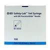 Picture of 1cc Tuberculin Syringe, 25G x 5/8", Safety Lock, Sterile, BD Safety-Lok™, 100/Box