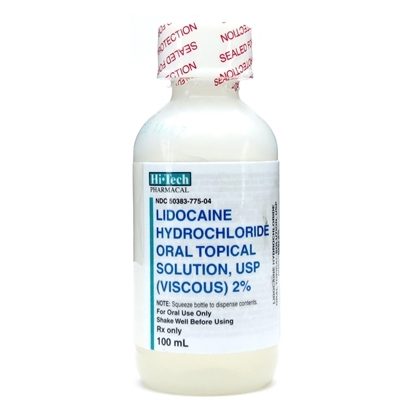 Lidocaine, (Lidocaine Hydrochloride Oral Topical Solution USP), 2%, 20mg/mL, Viscous, Oral Solution, 100mL Bottle