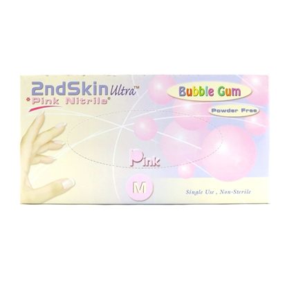 Gloves, Nitrile Synthetic, Powder-Free, 2nd Skin, Pink, Medium, 100/Box