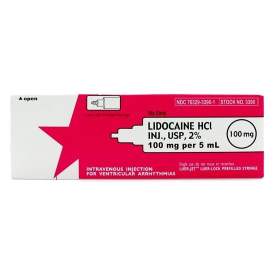 Lidocaine 2 100mg Needleless LuerLock 5mL Syringe  Each