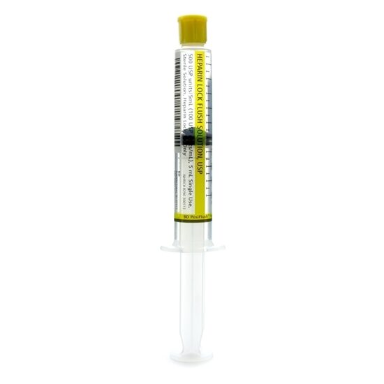 Heparin Lock Flush Syringe  100umL SD Needleless 5mL   Each