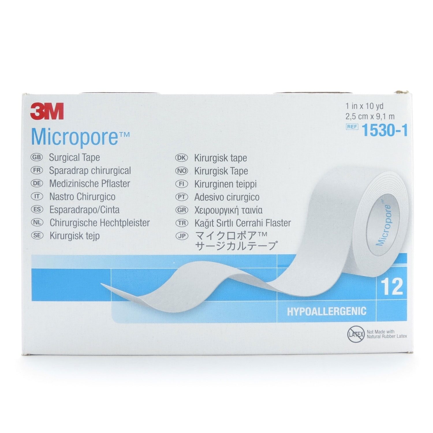 3M Micropore Paper, Hypoallergenic Surgical Tape White, 1 Inch X 10 Yards -  12 Pieces