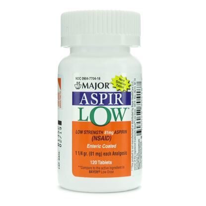 Aspirin Enteric Coated, 81mg, 120 Tablets/Bottle