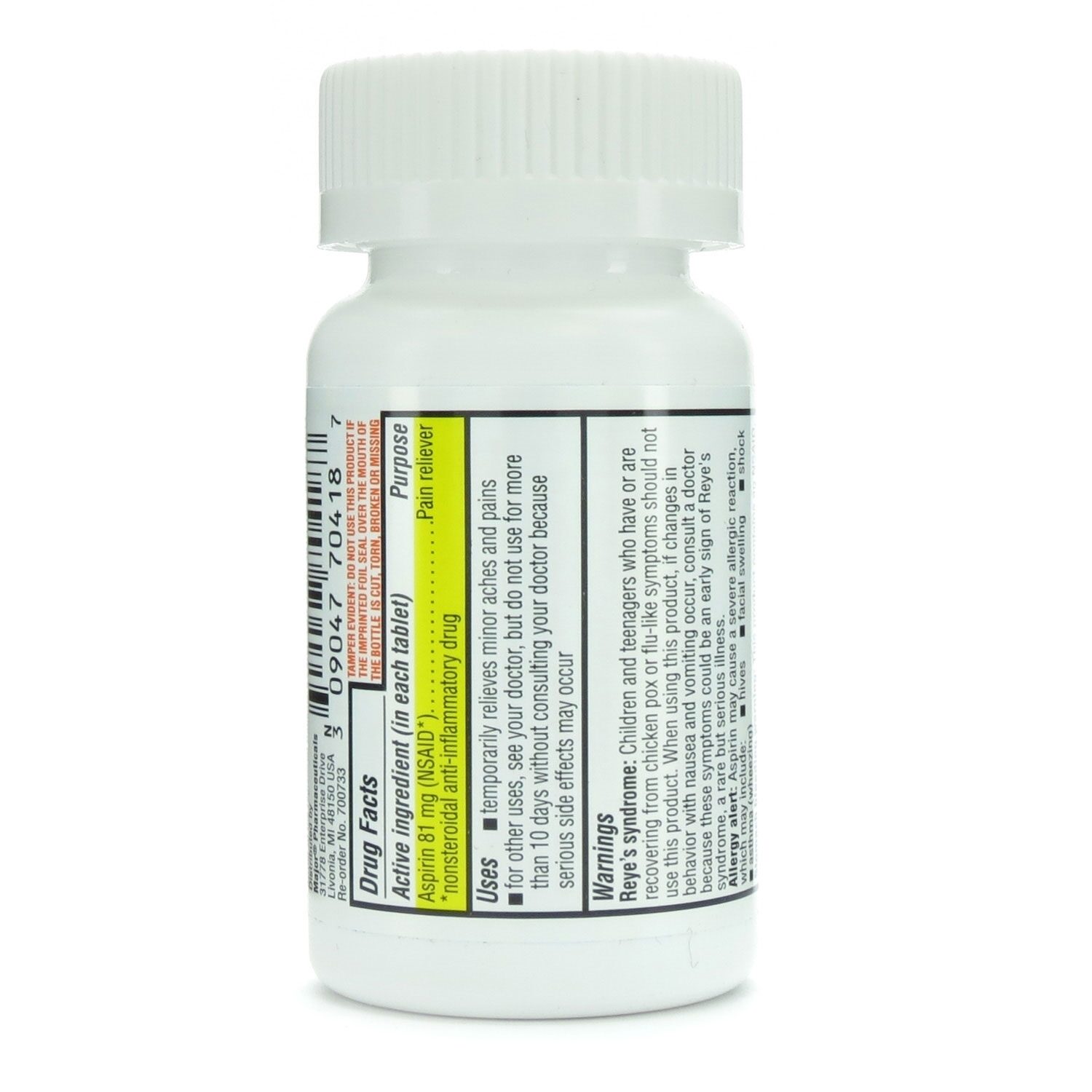 Aspirin Enteric Coated, 81mg, 120 Tablets/Bottle McGuff