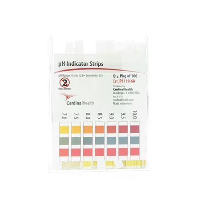 pH Indicator Strips, 4.5 to 10pH, pH Gradation of 0.5 Units, 100/Package