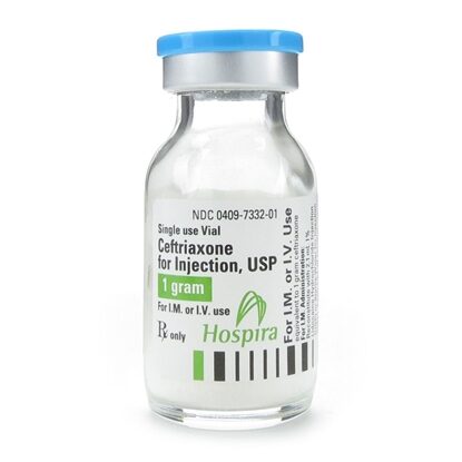 Ceftriaxone Sodium Injection 1 g/Vial, Single Dose Vial 15 mL, 10/Tray
