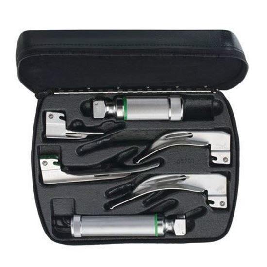 Laryngoscope Set Fiber Optic with MacIntosh Laryngoscope Blade Sizes 1 2 3 and 4 and Case Each