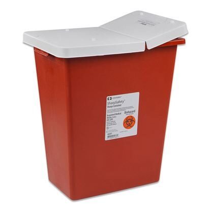 Sharps Collector, 30 Gallon, Red w/White Gasketed Hinged Lid, 3/CASE