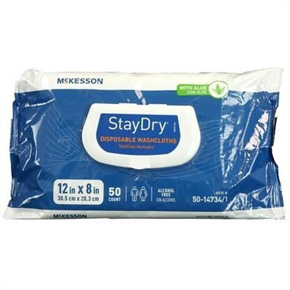 Washcloth, Disposable 'Stay-Dry" with aloe,  8"x12", Stay-Dry®, 48/Pack