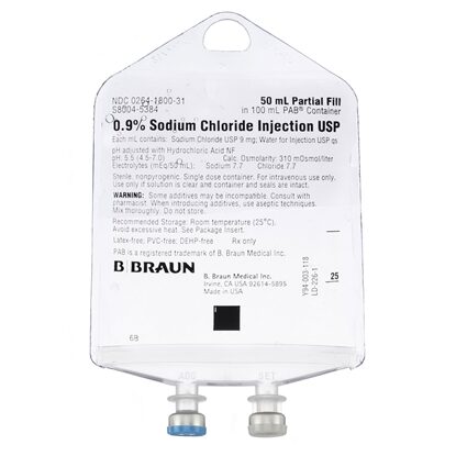 0.9% Sodium Chloride IV Solution Injection, 50mL in 100mL PAB® Partial Additive Bag, Latex/PVC/DEPH-free, Each