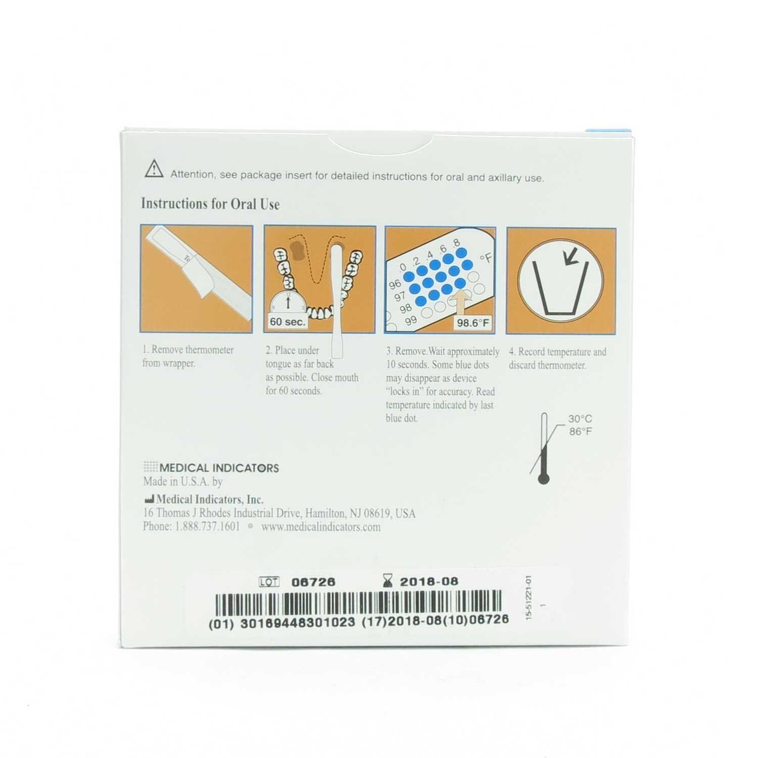 Tempa·DOT™ Oral Thermometer 99 to 104 °F Color Dots Display, 100/Box ...