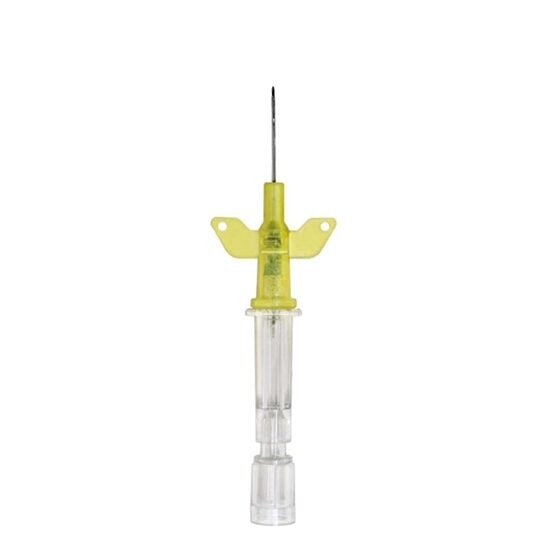 Introcan Safety® Peripheral IV Catheter, 24G x 3/4" Yellow Winged Hub, With Passive Safety Clip, 50/Box