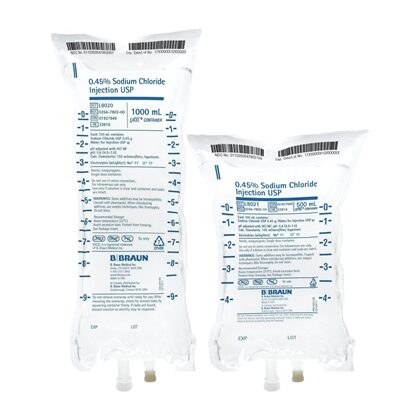 0.45% Sodium Chloride IV Solution Injection, 500 mL Excel® Bag, Latex/PVC/DEHP-Free, 24/Case
