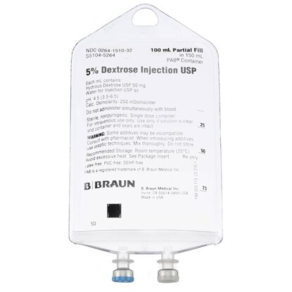 5% Dextrose IV Solution Injection, 100mL in 150mL PAB® Partial Additive Bag, Latex/PVC/DEPH-free, Each