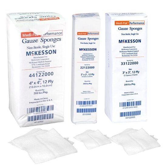 Gauze Sponge 12Ply Non Sterile Cotton MediPak 200Package