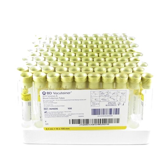 Vacutainer® Blood Collection Tube with ACD Solution A, Yellow, 8.5 mL, 100/Package