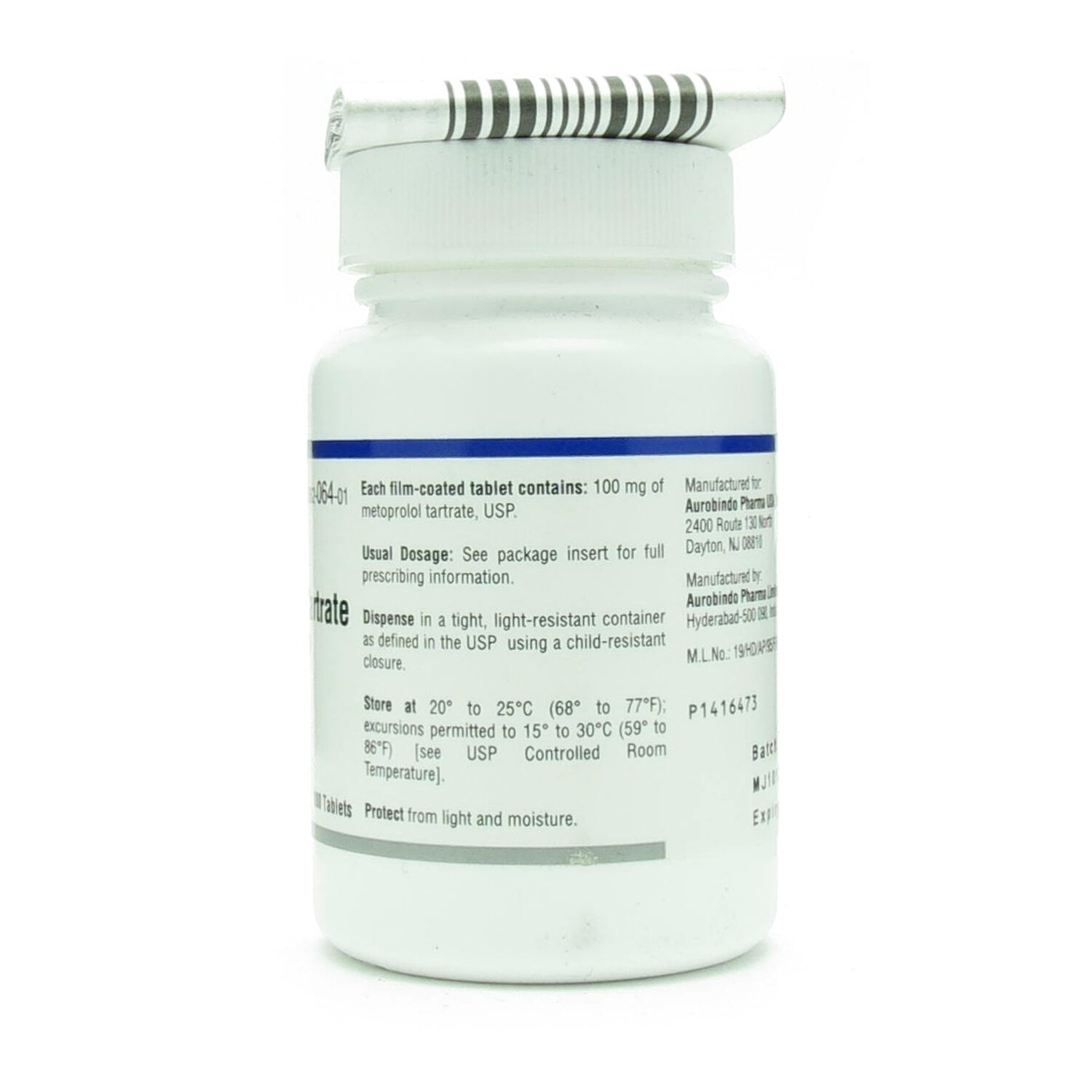 Metoprolol Tartrate, 100mg, 100 Tablets/Bottle McGuff