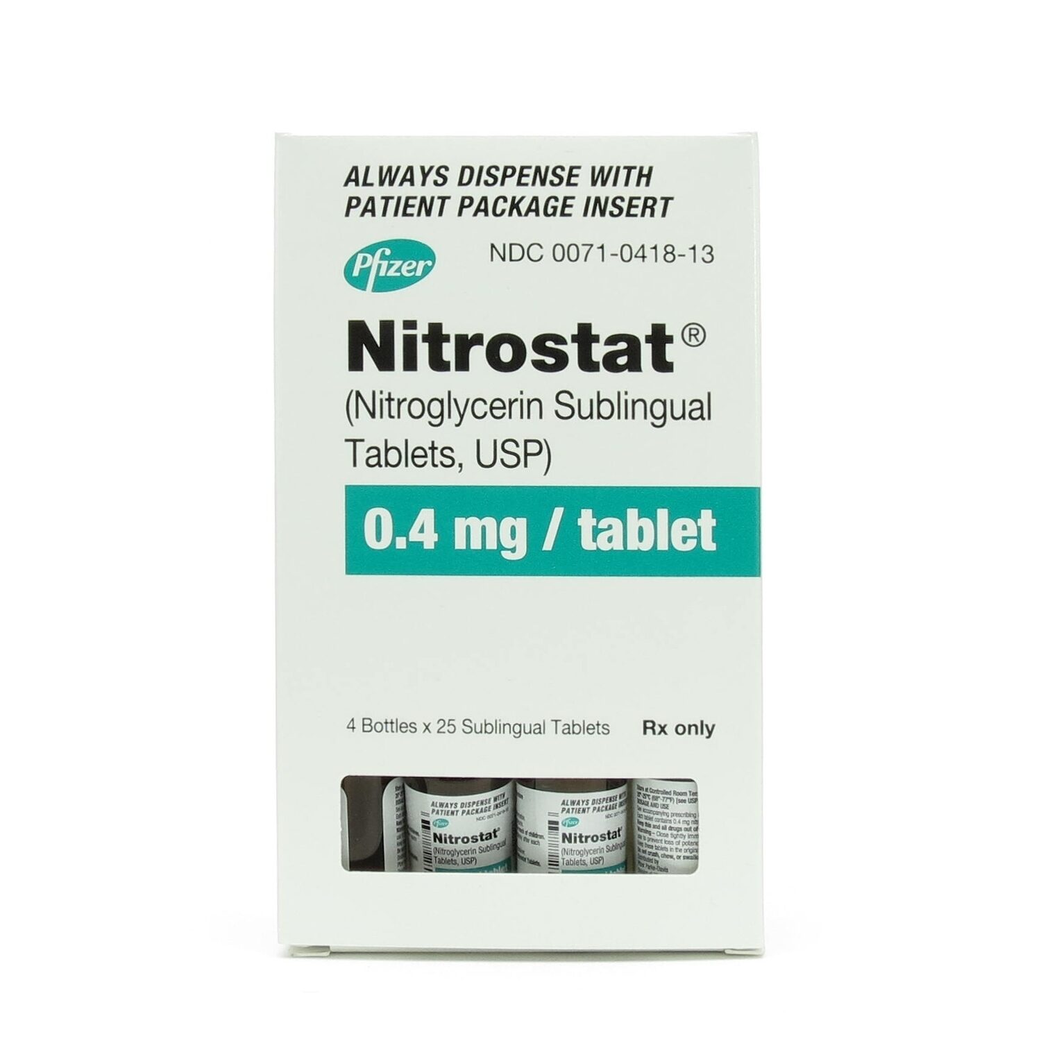 Nitrostat® (Nitroglycerin Sublingual), 0.4mg, Sublingual, 4 x 25 Tablets/Box McGuff