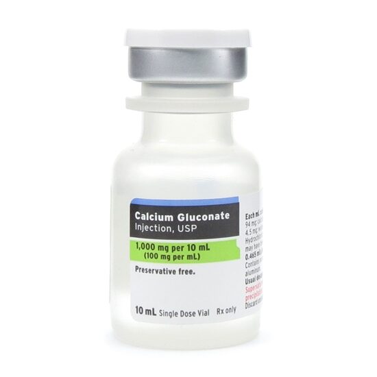 Calcium Gluconate Injection 100mg/mL, Single Dose Vial 10 mL, Each
