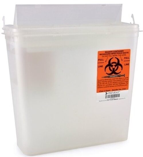 Sharps Collector 5 Quart Clear Horizontal Entry Prevent Each