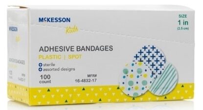 Bandage, Spot, Kids Assorted Patterns, Round, 7/8", Plastic, 100/Box