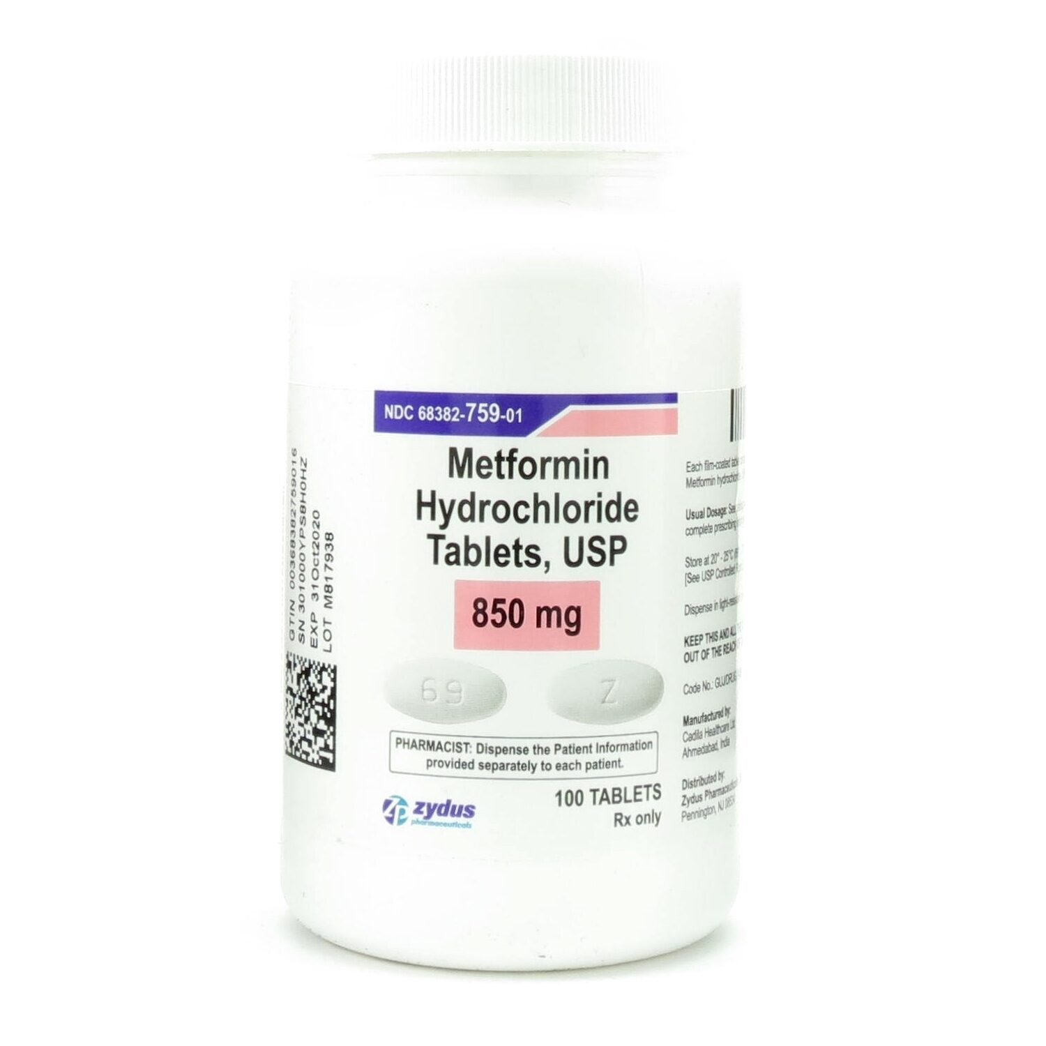 Metformin HCl, 850mg,100 Tablets/Bottle | McGuff