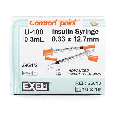 Comfort Point™ Insulin Syringe With Needle 0.3cc 29G x 1/2", 100/Box