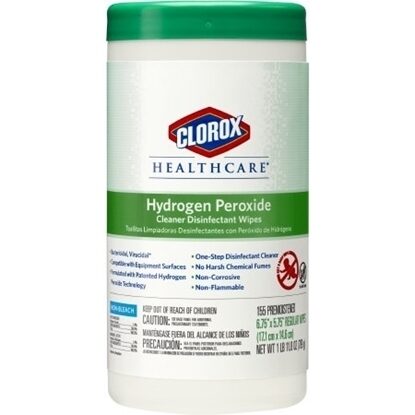 Hydrogen Peroxide Disinfectant Wipes for Surfaces, Clorox 6.75"x5.75", Pull ups, 155/Container