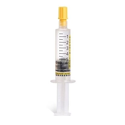 Heparin Lock Flush, 100u/mL, SD Needleless, 6mL in 5mL Syringe, 30 Syringes/Tray