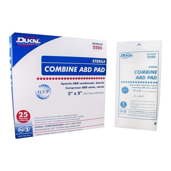 Dressing, Combine Sterile Abdominal Padding, 5" x 9", 25/Tray