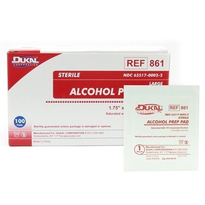 Alcohol Prep Pads, Sterile, Dukal, 1.75 x 3.3'', Large, 100/Box