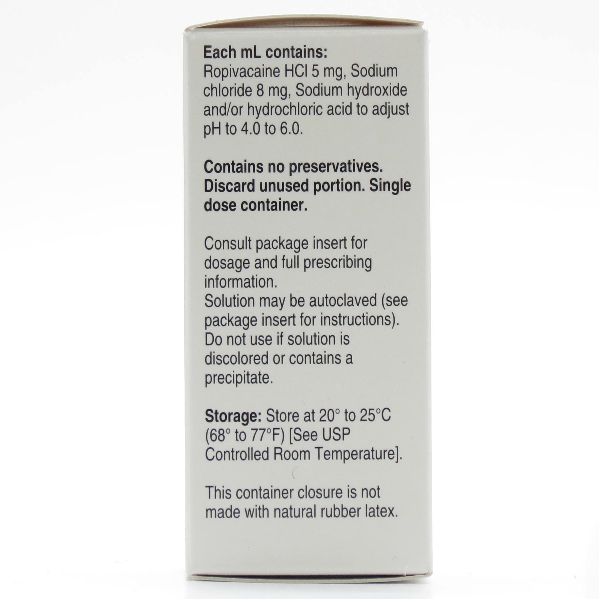 0.5% Ropivacaine HCl Injection 5 mg/mL, Single Dose Vial 30 mL, Each ...