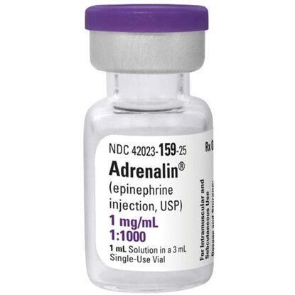 Adrenaline Chloride (Epinephrine) 1:1000, 1mg/mL, 1 mL SDV, 25 vials/Tray