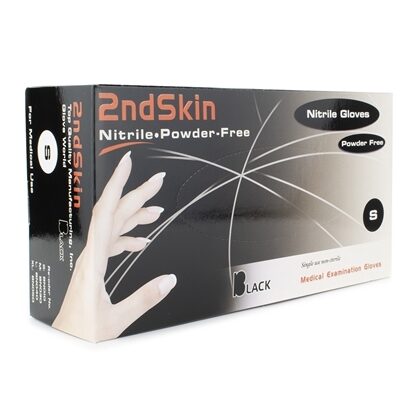 Gloves, Nitrile Synthetic, P/F 2nd Skin, Black, Small, 100/Box