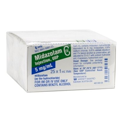 Midazolam [C-IV], 5mg/mL, MDV, 1mL, 25 Vials/Tray