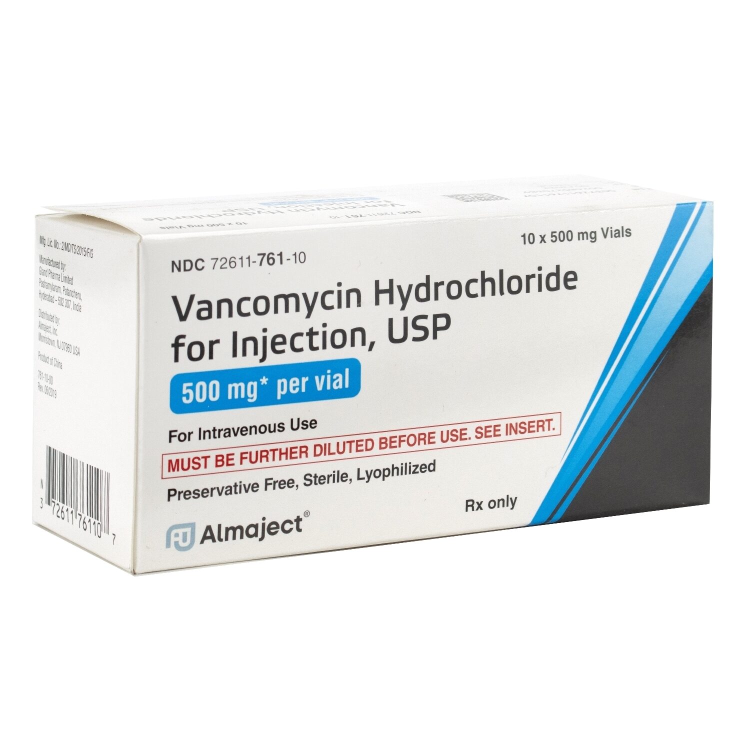 Vancomycin HCl 500mg/Vial SDV 10 Vials/Tray McGuff