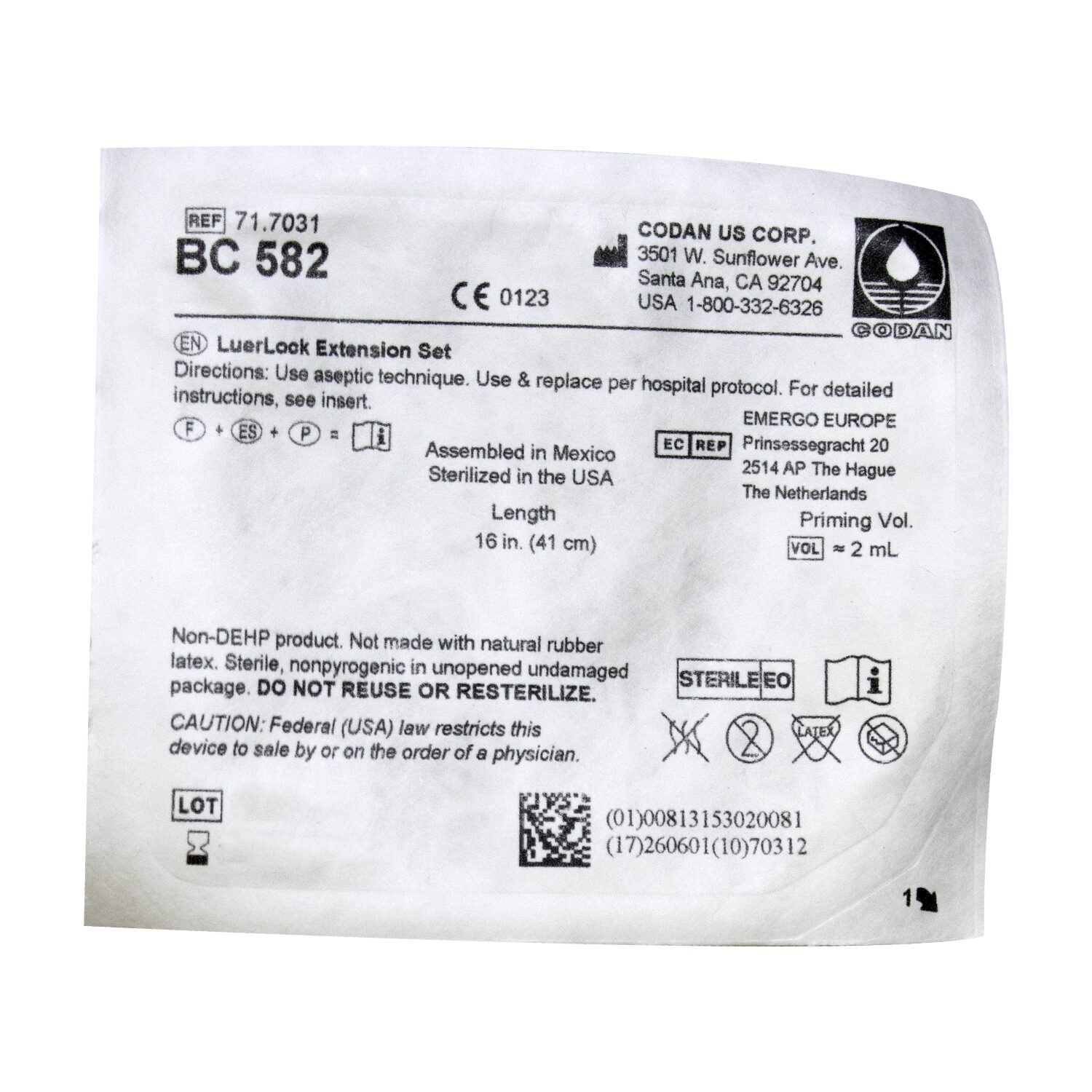 Codan® IV Extension Set, Standard Bore 16" Tubing Without Port | McGuff