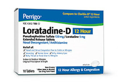 Loratadine-D  24 hour w/Pseudoephedrine,  10mg  Tablets  10/Box
