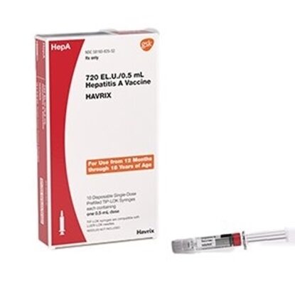Havrix Hepatitis-A, Pediatric Vaccine, 720u, SDPF, 0.5mL, 10 Syringes/Tray