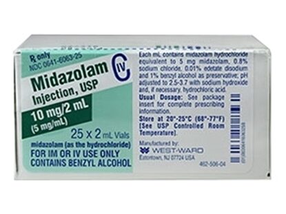 Midazolam [C-IV], 5mg/mL, MDV, 2mL, 25 Vials/Tray
