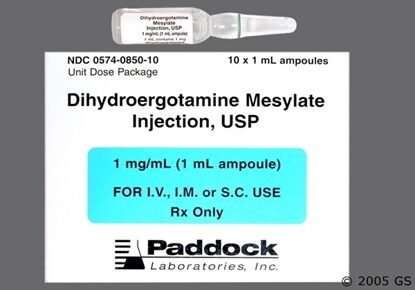 Dihydroergotamine Mesylate, 1mg, 1mL, 5 Ampules/Tray